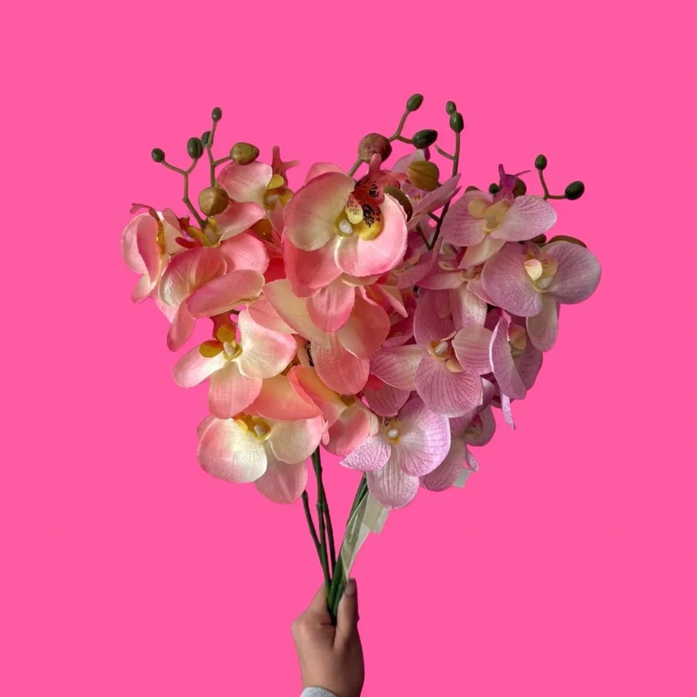 pink/lilac/yellow orchid faux flower bouquet!
